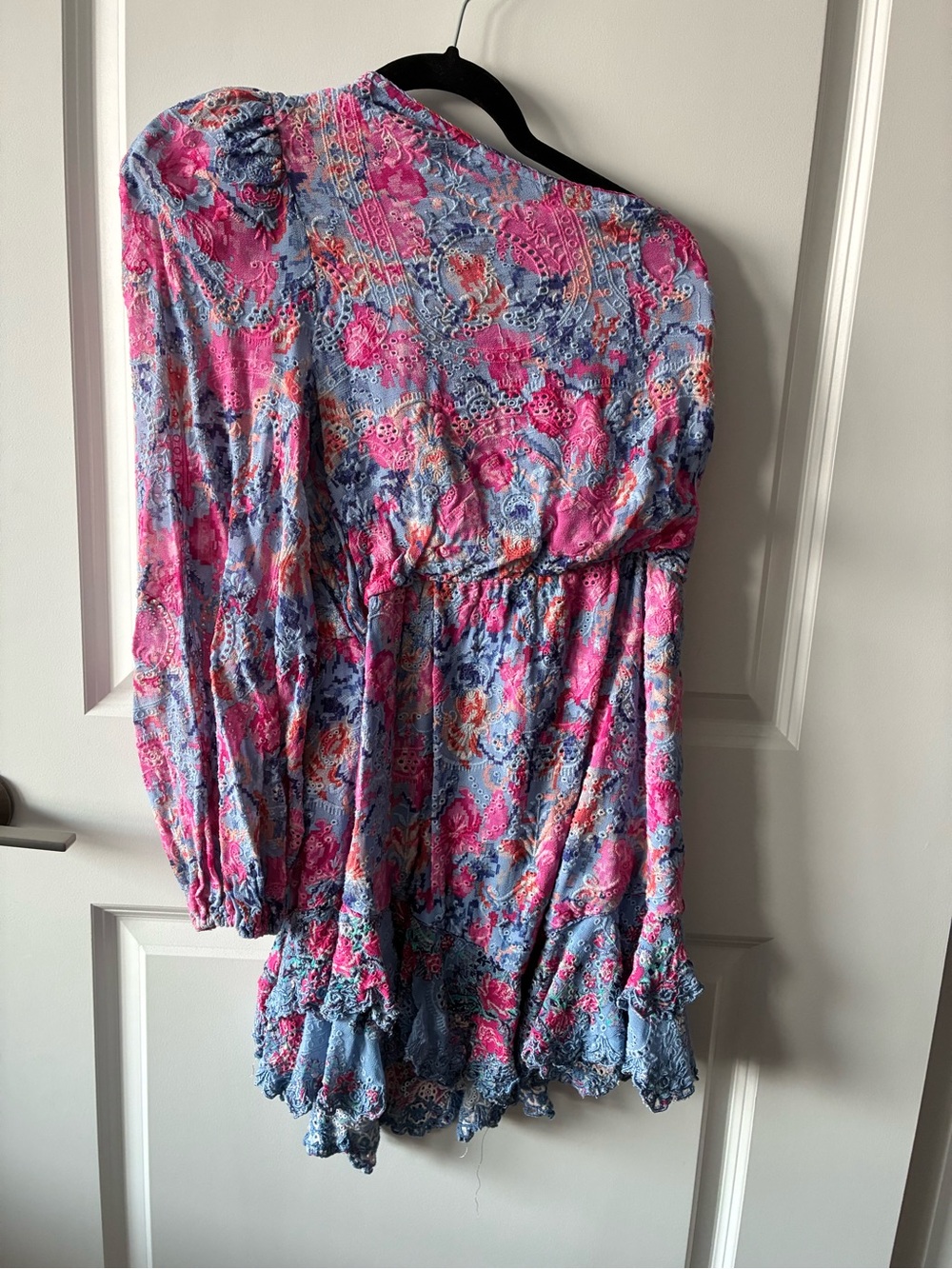 HEMANT & NANDITA One-Shoulder Floral Dress in Pink and Blue